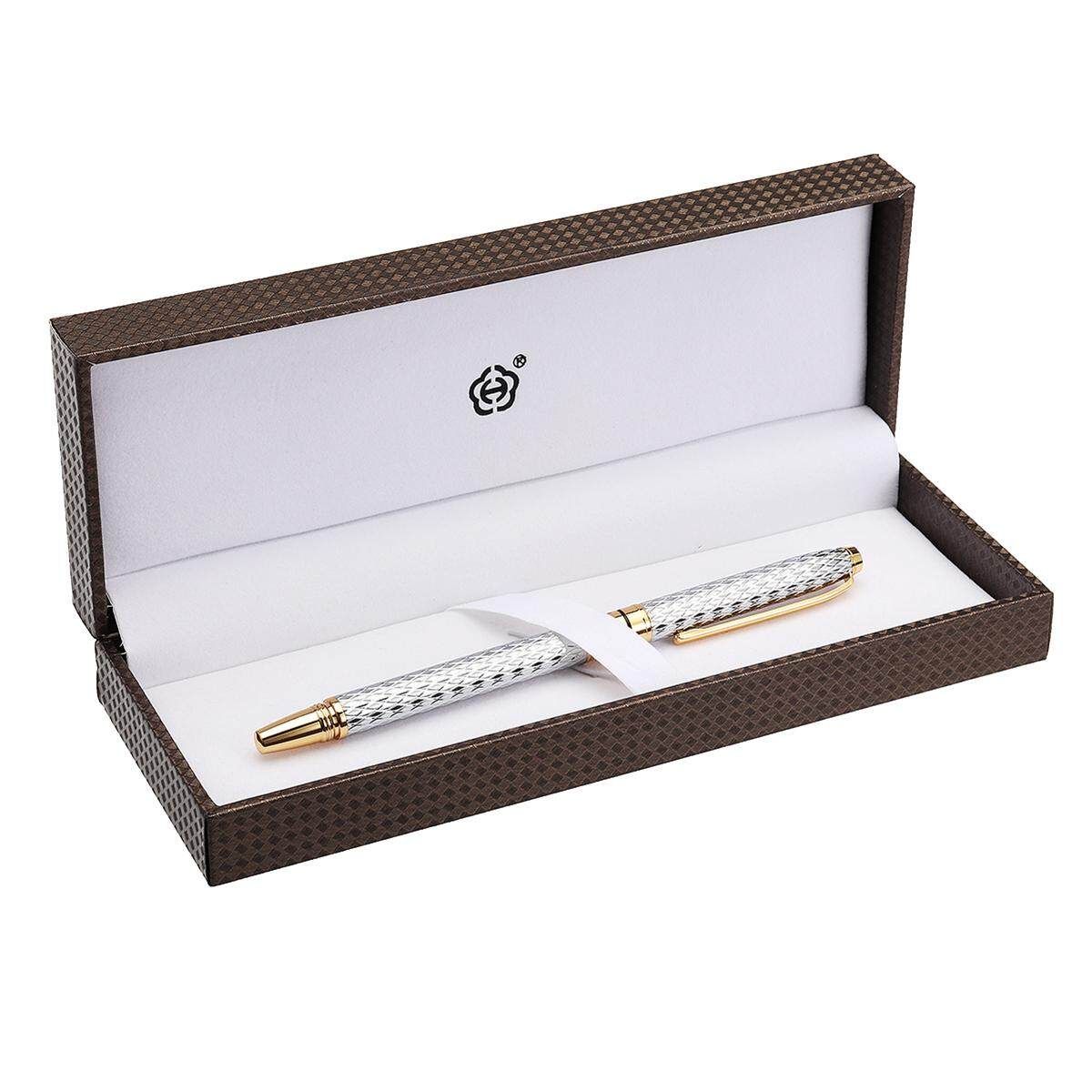 Hero H703 10K Metal Luxury Fountain Pen Medium Fine Nib 0.5mm With Box Gift Silver (silver)