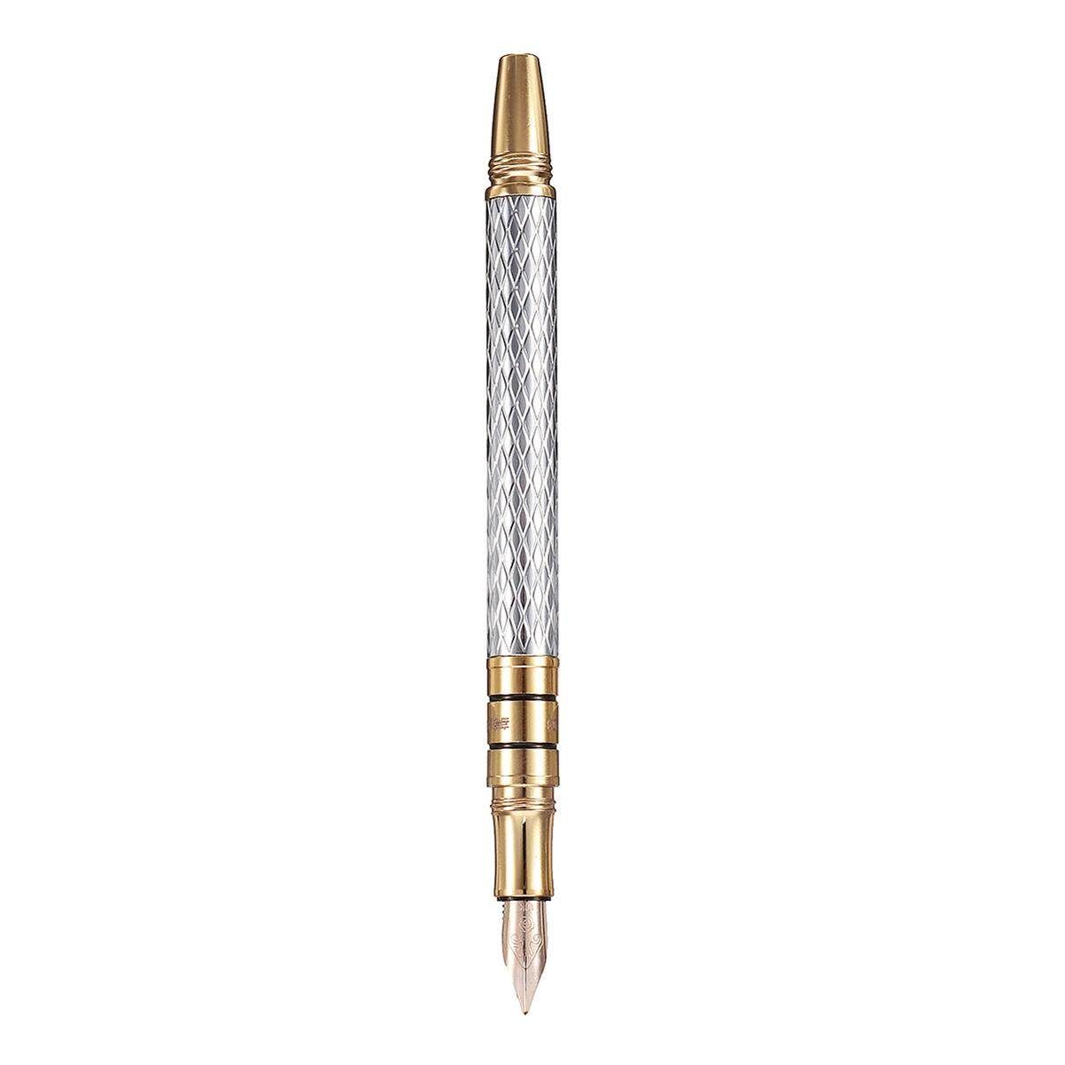 Hero H703 10K Metal Luxury Fountain Pen Medium Fine Nib 0.5mm With Box Gift Silver (silver)