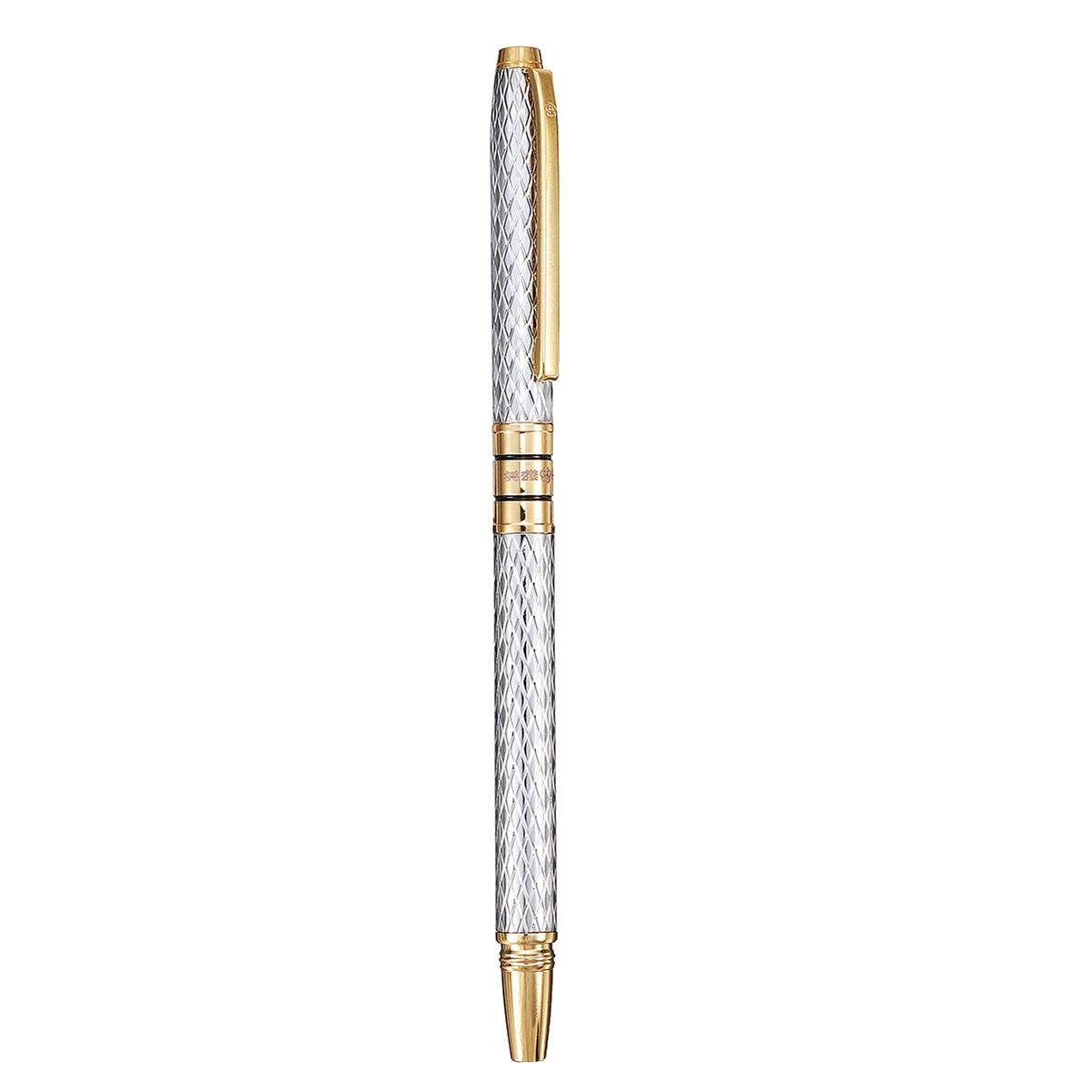 Hero H703 10K Metal Luxury Fountain Pen Medium Fine Nib 0.5mm With Box Gift Silver (silver)
