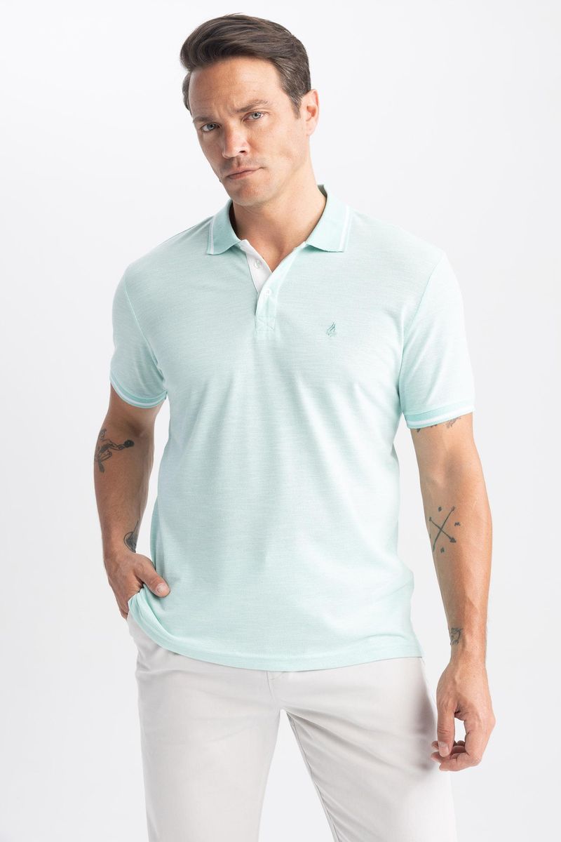 Man Regular Fit Knitted Polo T-Shirt - Turquoise