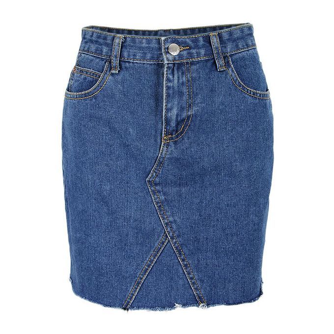 Ripped Denim Skirt Denim Blue S