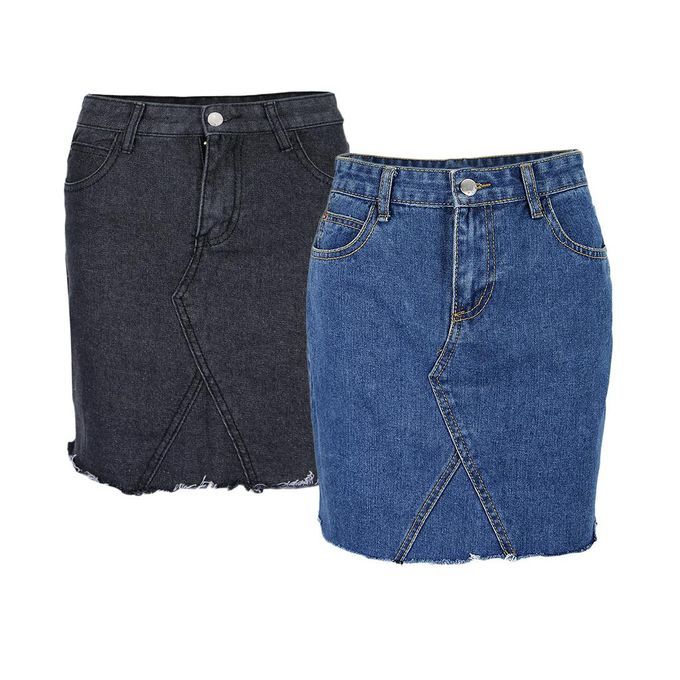 Ripped Denim Skirt Denim Blue S