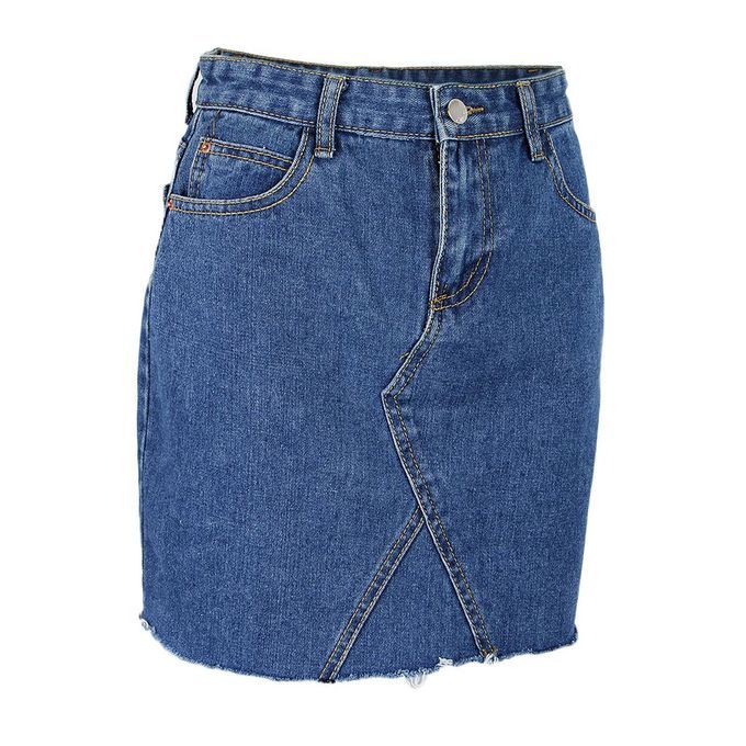 Ripped Denim Skirt Denim Blue S