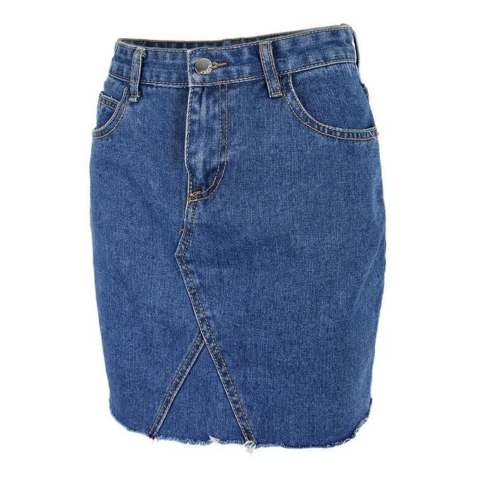 Ripped Denim Skirt Denim Blue S