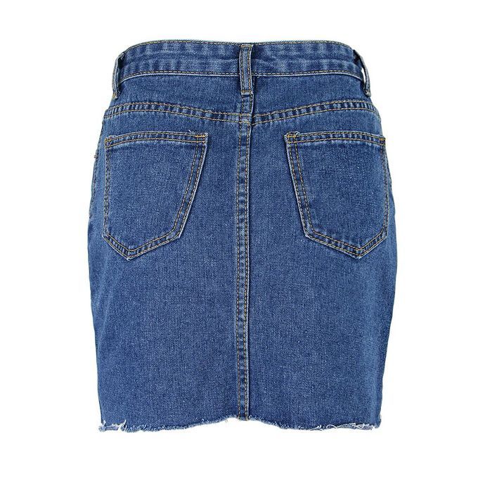 Ripped Denim Skirt Denim Blue S