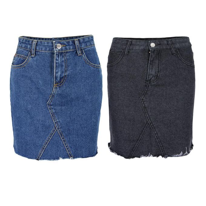 Ripped Denim Skirt Denim Blue S