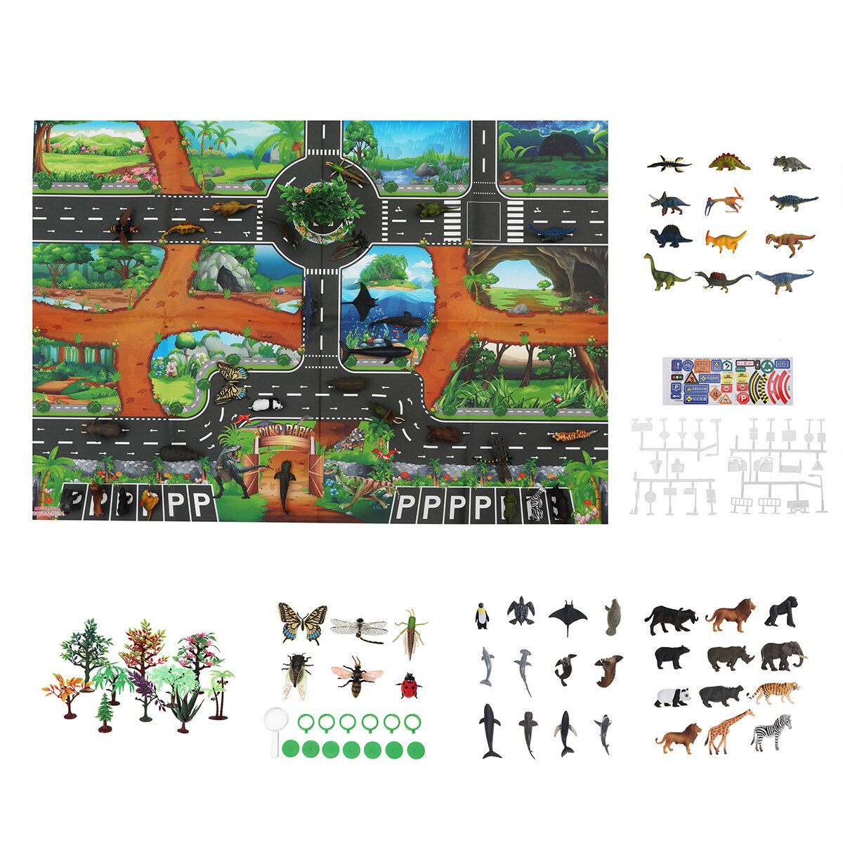 Children Dinosaur City Map Model Toy Indoor Crawling Mat Game Pad 83*57CM 109pics Suit (bag)
