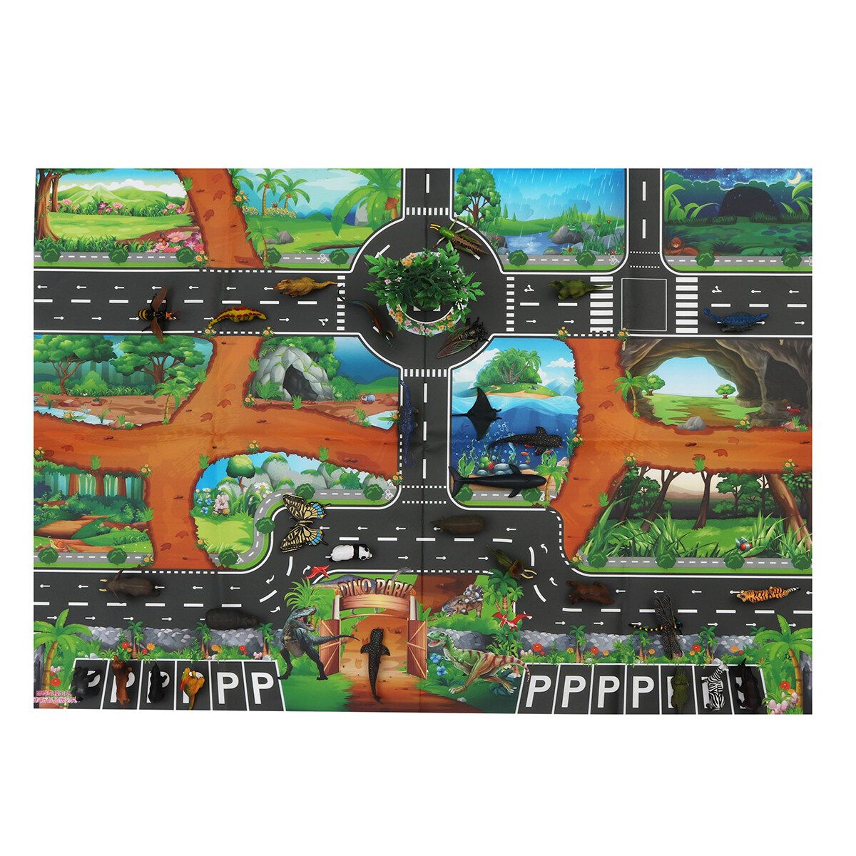 Children Dinosaur City Map Model Toy Indoor Crawling Mat Game Pad 83*57CM 109pics Suit (bag)