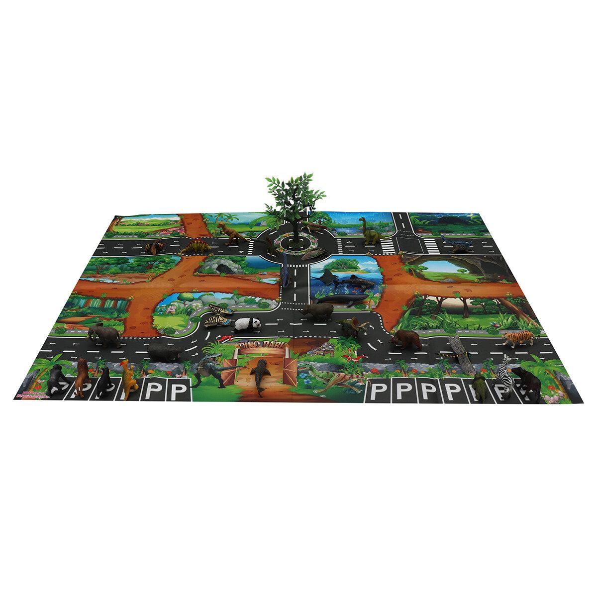 Children Dinosaur City Map Model Toy Indoor Crawling Mat Game Pad 83*57CM 109pics Suit (bag)