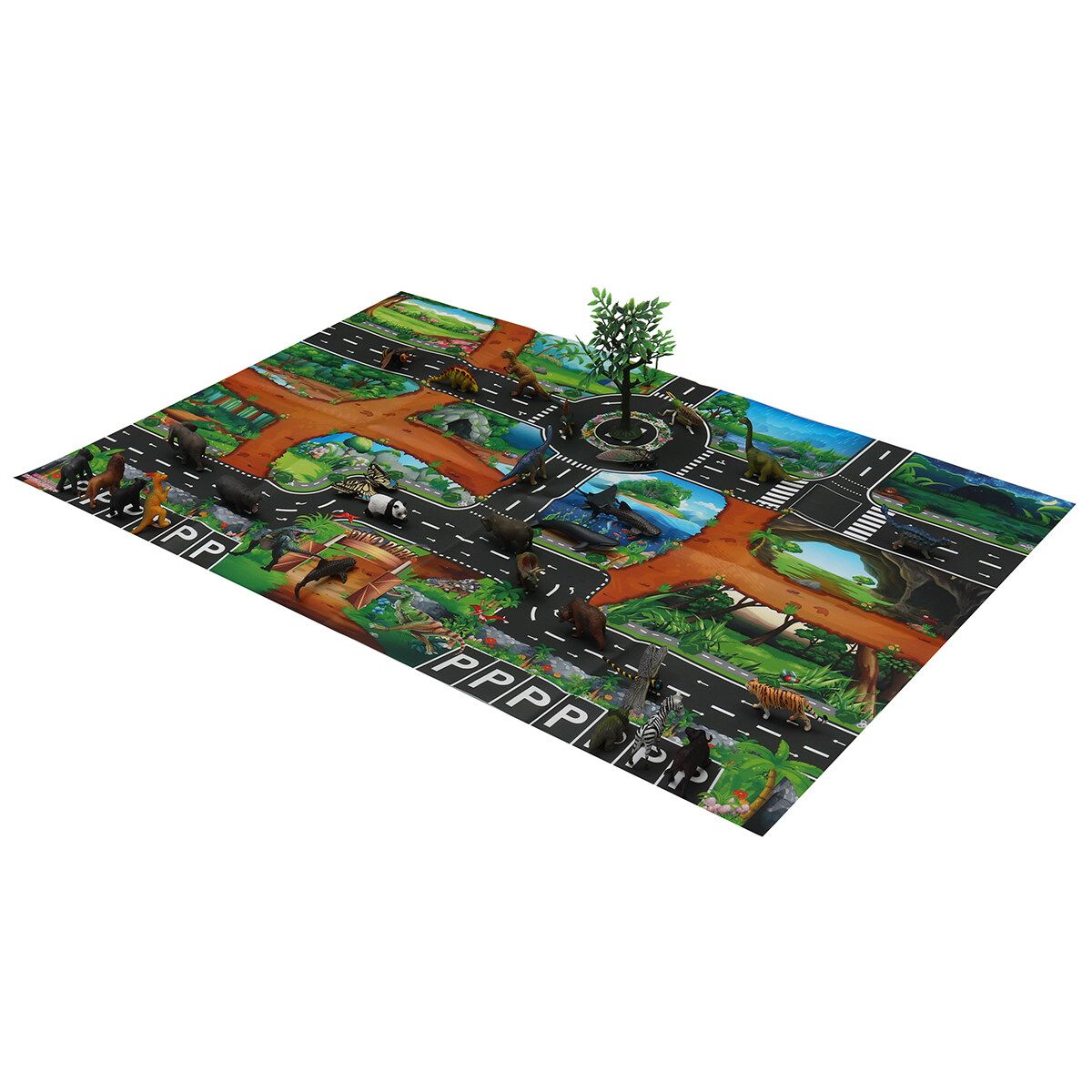 Children Dinosaur City Map Model Toy Indoor Crawling Mat Game Pad 83*57CM 109pics Suit (bag)