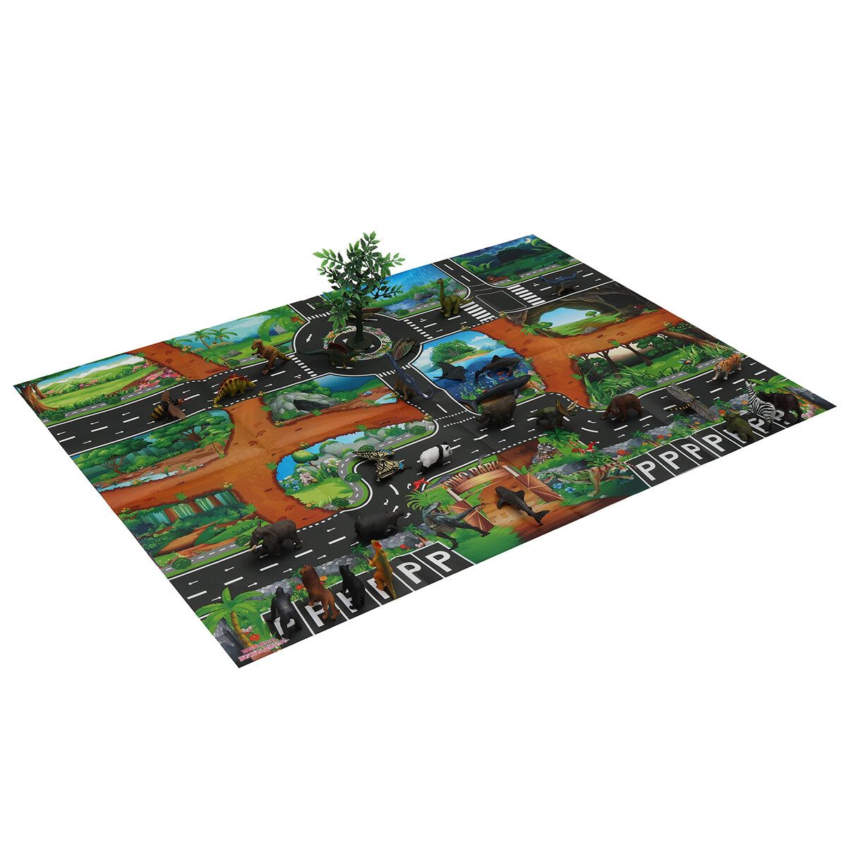 Children Dinosaur City Map Model Toy Indoor Crawling Mat Game Pad 83*57CM 109pics Suit (bag)