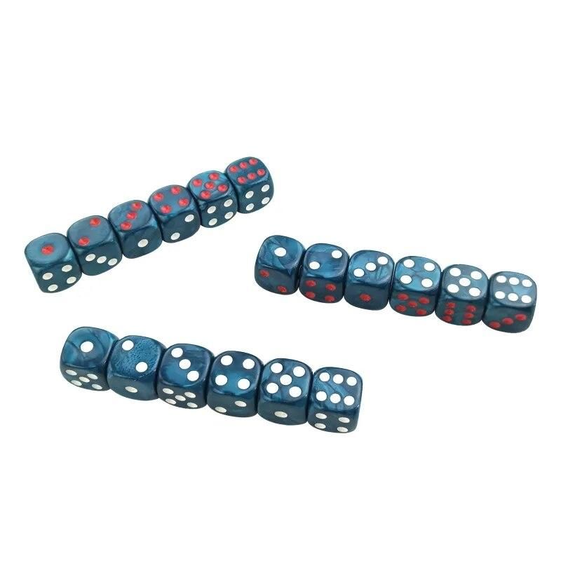 New 6PCS Acrylic Dice 16mm Round Corner Marble effect Dice Set Blue Dice Table Games D6 High-quality Plastic Product