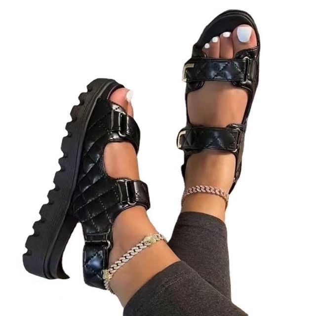 {MijaGrace} Women's Casual 2 Straps Soft Sole Flat Platform Sandals  - Black