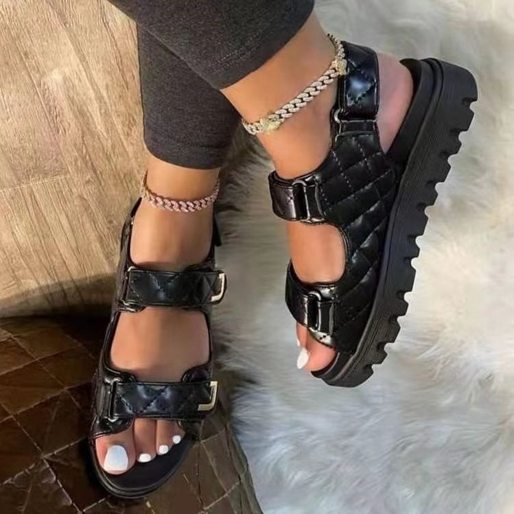 {MijaGrace} Women's Casual 2 Straps Soft Sole Flat Platform Sandals  - Black