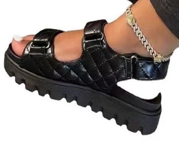{MijaGrace} Women's Casual 2 Straps Soft Sole Flat Platform Sandals  - Black