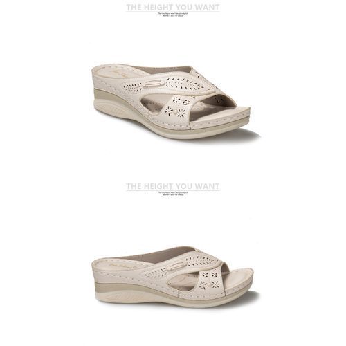 Ladies' Latest Flat-bottomed Fancy Slippers, Women's Fashion Wedge Slippers, Casual Slippers, Sandals, Fish Mouth-white