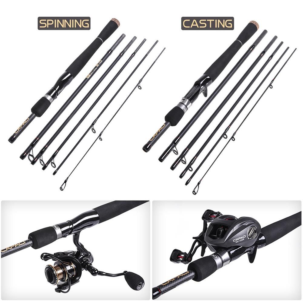 2.1m / 2.4m 6 Sections Carbon Spinning Casting Fishing Rod Lure Fishing Rod Hand Pole Fishing Tackle