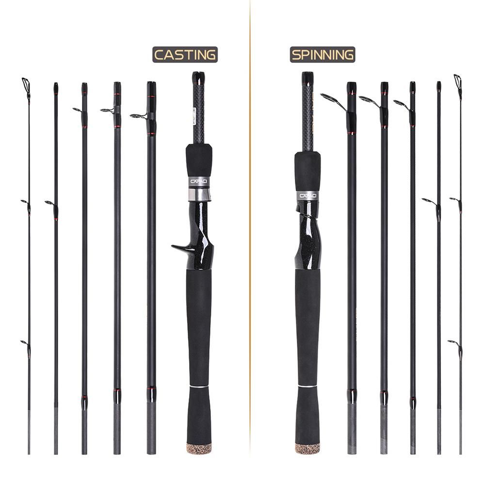 2.1m / 2.4m 6 Sections Carbon Spinning Casting Fishing Rod Lure Fishing Rod Hand Pole Fishing Tackle
