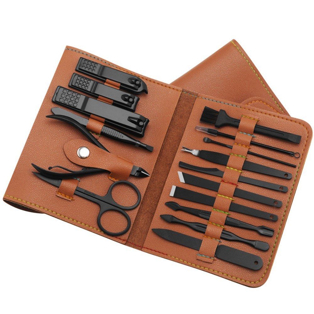 16pcs/set Nail Clipper Cutter Trimmer Ear Pick Grooming Kit Manicure Set Pedicure Toe Nail Art Tools