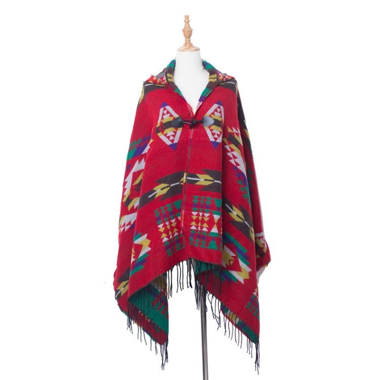 Ethnic Style Hooded Cloak Shawl , Size:135-175cm