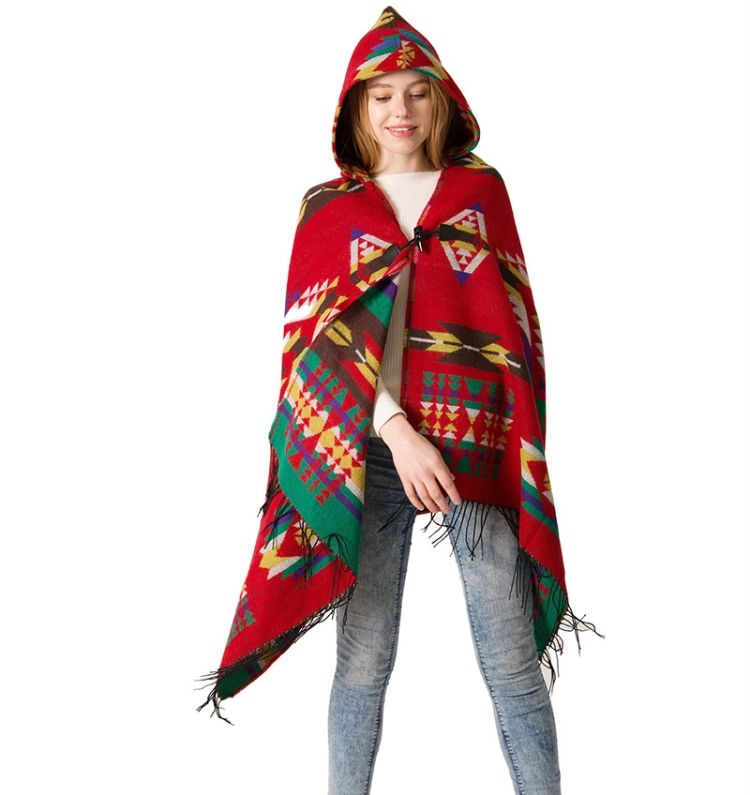 Ethnic Style Hooded Cloak Shawl , Size:135-175cm