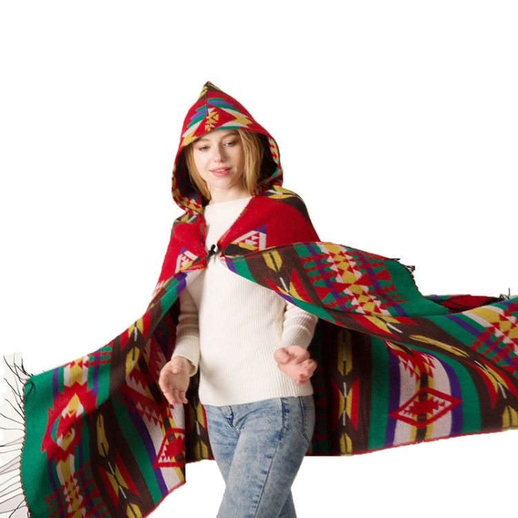 Ethnic Style Hooded Cloak Shawl , Size:135-175cm
