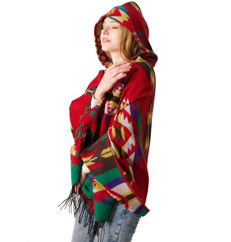 Ethnic Style Hooded Cloak Shawl , Size:135-175cm