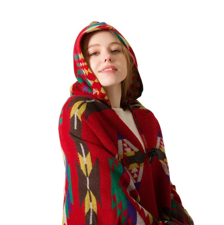 Ethnic Style Hooded Cloak Shawl , Size:135-175cm