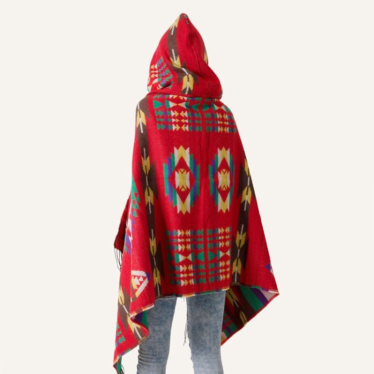 Ethnic Style Hooded Cloak Shawl , Size:135-175cm