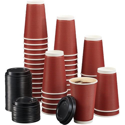 50 Sets 16 Oz Insulated Hot Coffee Cups With Lids, Burgundy
