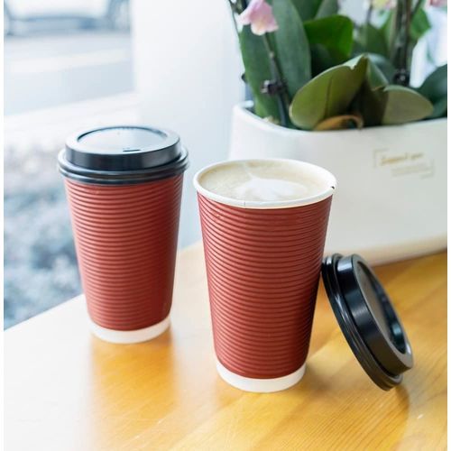 50 Sets 16 Oz Insulated Hot Coffee Cups With Lids, Burgundy