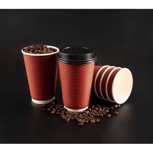 50 Sets 16 Oz Insulated Hot Coffee Cups With Lids, Burgundy