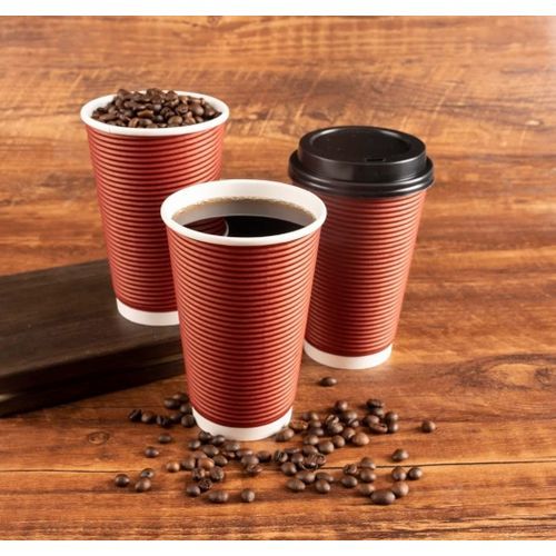50 Sets 16 Oz Insulated Hot Coffee Cups With Lids, Burgundy