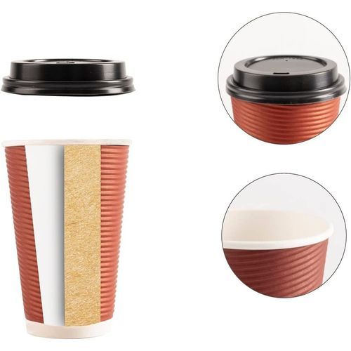 50 Sets 16 Oz Insulated Hot Coffee Cups With Lids, Burgundy