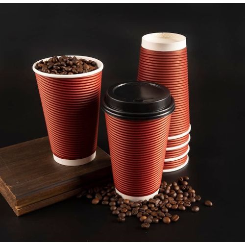 50 Sets 16 Oz Insulated Hot Coffee Cups With Lids, Burgundy