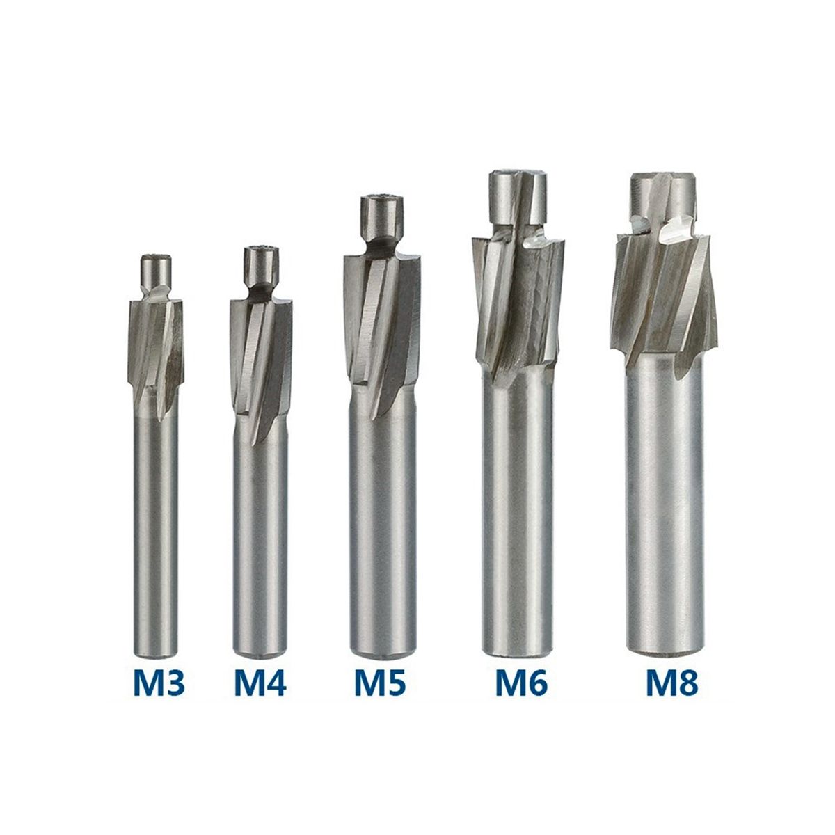 5-Piece Guide Slotted Countersunk Die M3-M8 Milling Cutter 4-Tooth High-Speed Steel Milling Cutter Set
