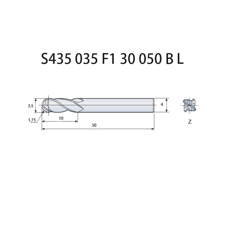 S435 035 F1 30 050 B L Ball Nose Milling Tool High Hardness Spiral Bit Milling Cutter