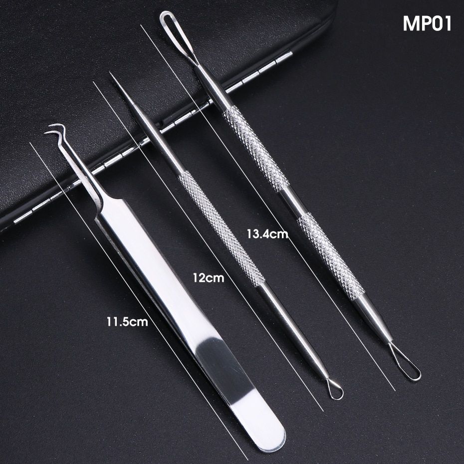1Set Acne Clipper Tweezers Pimple Blackhead Remover Needles Facial Care Stainless Steel Cleaning Tools Beauty Kits  MP01
