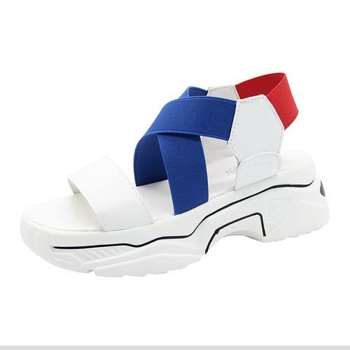 Ladies Newest Flat Fancy Slippers Women Fashion Slope Heel Slippers Casual Slippers Sandals Fish Mouth-Blue