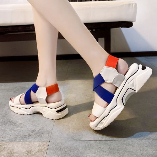 Ladies Newest Flat Fancy Slippers Women Fashion Slope Heel Slippers Casual Slippers Sandals Fish Mouth-Blue