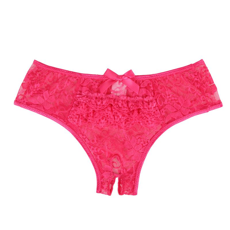 Women Sexy Lingerie Opening Crotch Panties Exotic Underpants Female Lace Transparent Crotchless Female Intimates 5XL(#Pink Panties)
