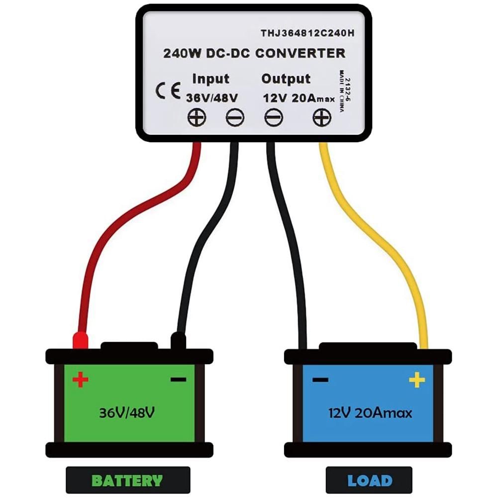 DC 36V/48V to 12V 20A Converter Voltage DC Regulator Reducer Step Down Buck Transformer Converter Power with Fuse