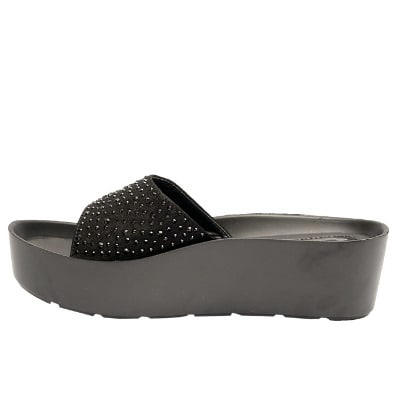 Frances Comfort Slippers With Top Studs - Black