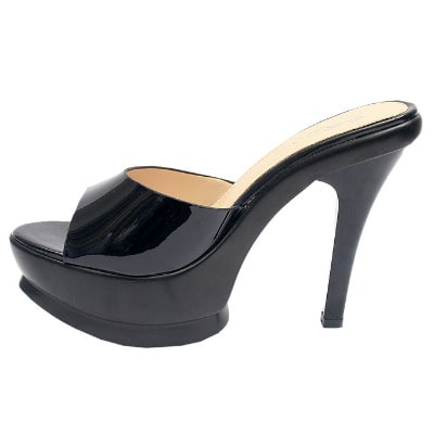Clementine Patent Leather 4" Heel Stilleto Slipper - Black