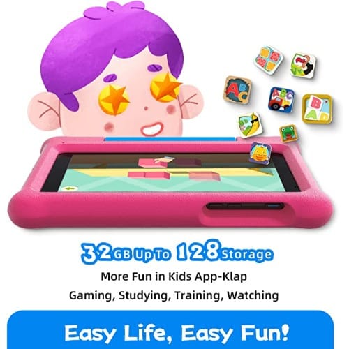 Klap E1 Kids Tablet - 8" - 32GB ROM - 2GB RAM - WiFi - Android 11 - 5100mAh Battery - Pink