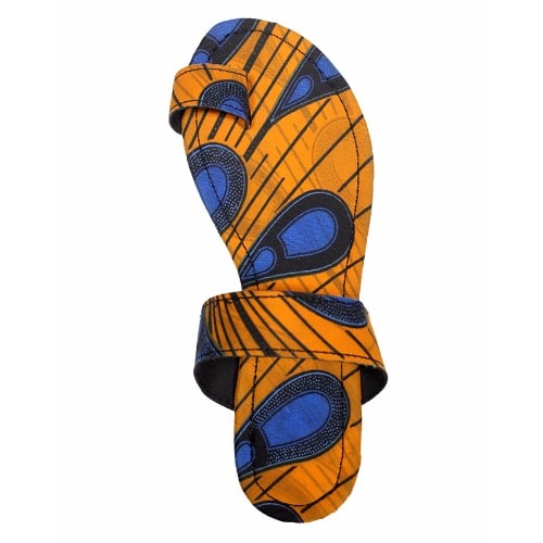 Patterned Ankara Slippers - Yellow & Blue