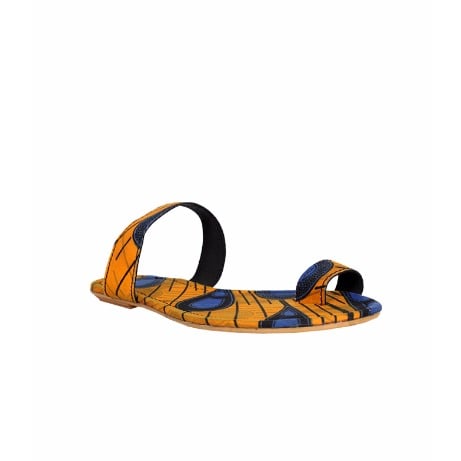 Patterned Ankara Slippers - Yellow & Blue