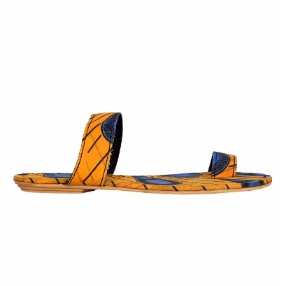 Patterned Ankara Slippers - Yellow & Blue