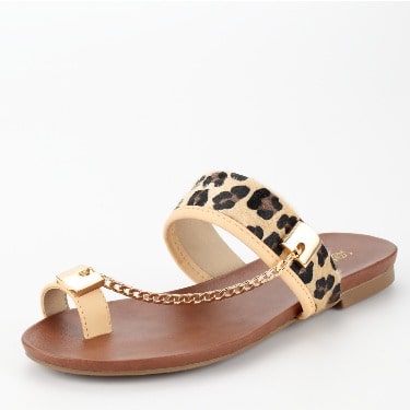 Brown Leopard Chain Flip Slippers