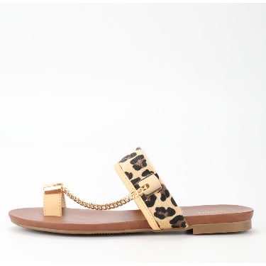 Brown Leopard Chain Flip Slippers
